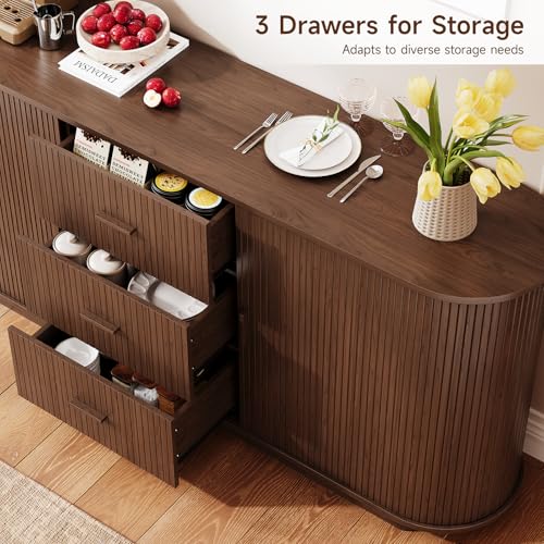 63" Fluted Sideboard Buffet Cabinet with 3 Drawers & 2 Doors