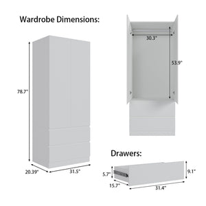 Freestanding Wardrobe Cabinet with Doors & Drawers
