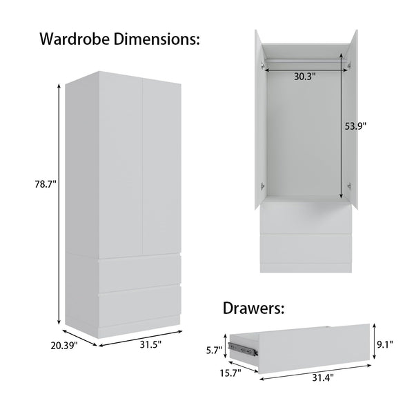 Freestanding Wardrobe Cabinet with Doors & Drawers