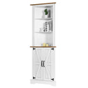 Farmhouse Corner Cabinet with Barn Doors, 68" Tall, 5-Tier Adjustable Shelves