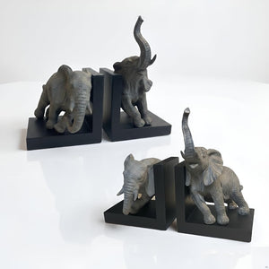 Elephant Bookends – Gray & Black Resin Duo