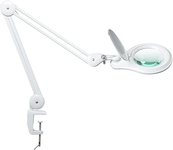 LED Magnifying Lamp with Clamp, 5-Inch Glass Lens & Swing Arm