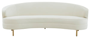 Cream Velvet Gold Curved Sofa – 4-Seat Contemporary Living Room Couch