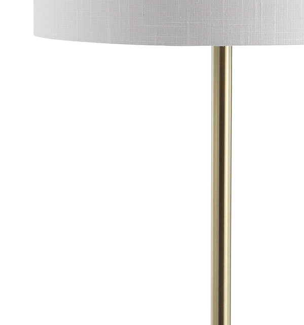 59" Floor Lamp with Integrated Wood Side Table – Black & Brass Gold