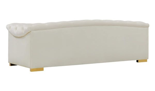 Velvet Button-Tufted Sofa with Gold Nailhead Detail & Steel Legs