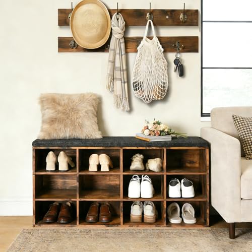 Shoe Storage Bench with Cushion & Coat Rack