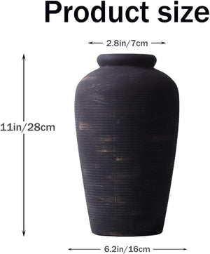 Black Ceramic Vase – Tall Rustic Farmhouse Decor
