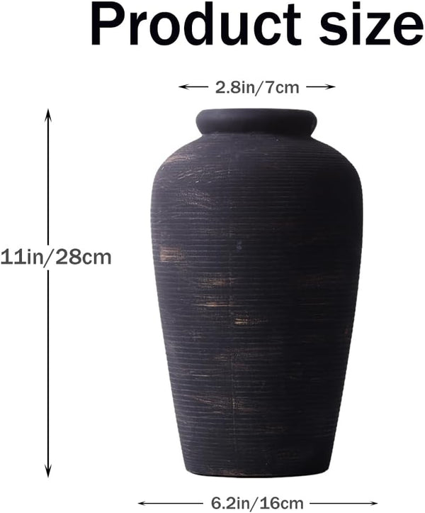 Black Ceramic Vase – Tall Rustic Farmhouse Decor