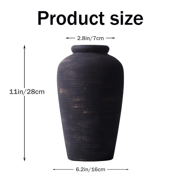 Black Ceramic Vase – Tall Rustic Farmhouse Decor