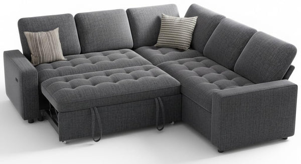 L-Shaped Modular Sectional Sleeper Sofa with Pull-Out Bed