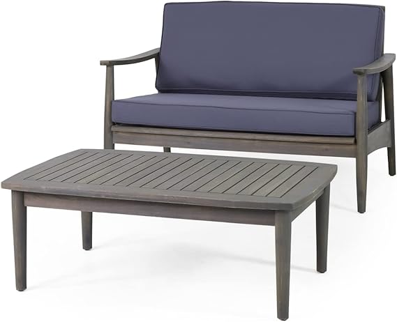 Outdoor Acacia Wood Loveseat Set with Coffee Table
