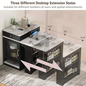 Kitchen Island with Extendable Dining Table, Rolling Storage, Power Outlet & Drawers