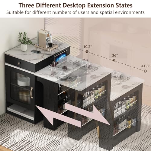 Kitchen Island with Extendable Dining Table, Rolling Storage, Power Outlet & Drawers