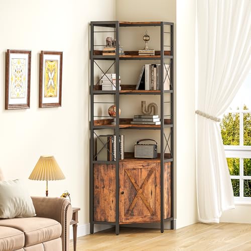 5-Tier Corner Bookshelf with Doors