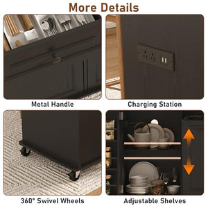 Rolling Kitchen Island with Power Outlet & Drop Leaf