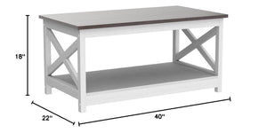 Rainbow Sophia Coffee Table, Modern Farmhouse Wood Coffee Table with 2-Tier Storage, 40 Inch, Sargent Oak