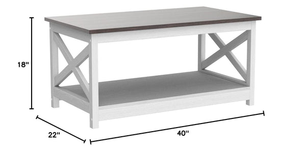 Rainbow Sophia Coffee Table, Modern Farmhouse Wood Coffee Table with 2-Tier Storage, 40 Inch, Sargent Oak