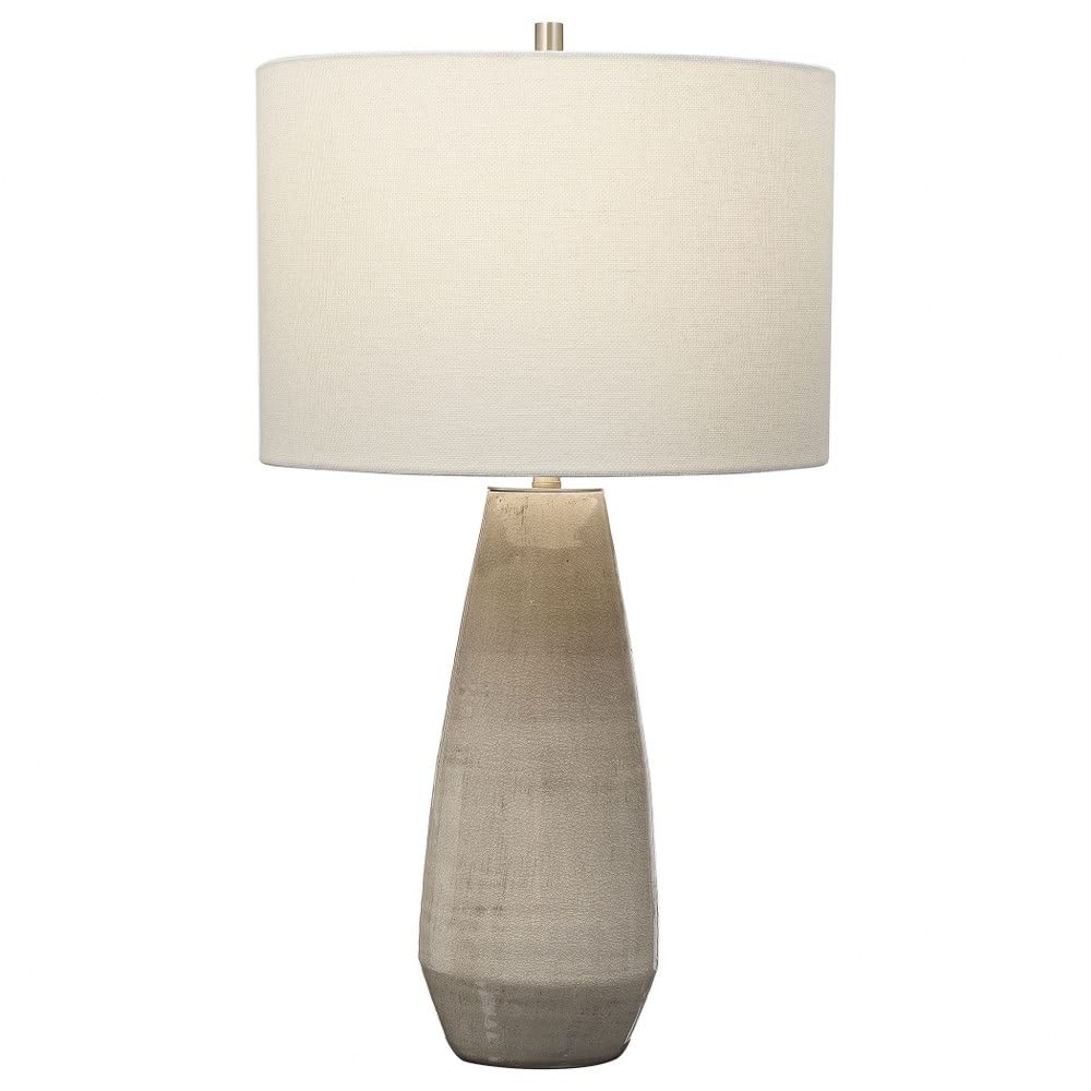 Ceramic Table Lamp – Crackled Taupe-Gray & Brass