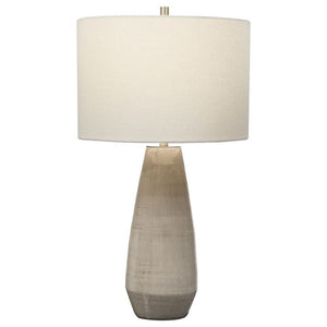 Ceramic Table Lamp – Crackled Taupe-Gray & Brass