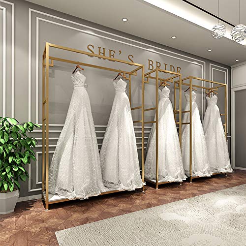 HOMEKAYT Gold Clothing Racks with Shelves, Weeding Dress Retail Clothes Rack,Freestanding Rack, Shoes Bags Clothes Organizer Garment Rack (59" L)