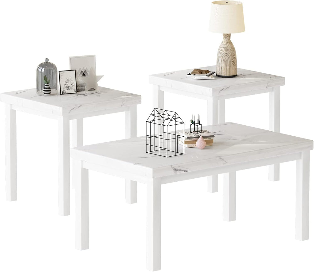 Modern Faux Marble Coffee Table Set of 3 with End Tables
