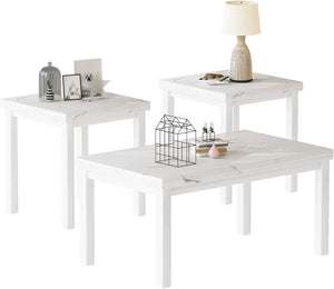 Modern Faux Marble Coffee Table Set of 3 with End Tables