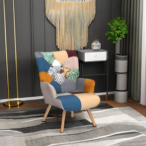 Plaid High Back Accent Chair with Adjustable Feet