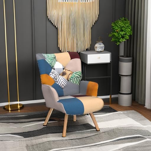 Plaid High Back Accent Chair with Adjustable Feet