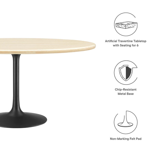 60" Oval Artificial Travertine Dining Table with Pedestal Base