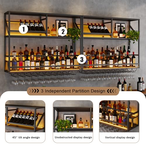 Wall Mounted Bar Shelf with LED & Wine Glass Rack