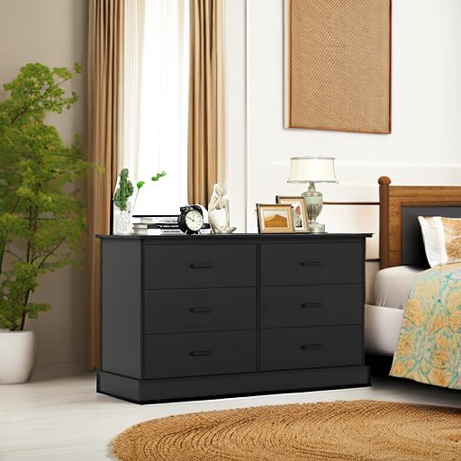 6-Drawer Double Dresser – Wide Wood Storage Chest with Metal Handles