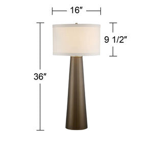 Mid-Century Modern Table Lamps Set of 2 – Dark Gold Glass, Off-White Shade, 36" Tall