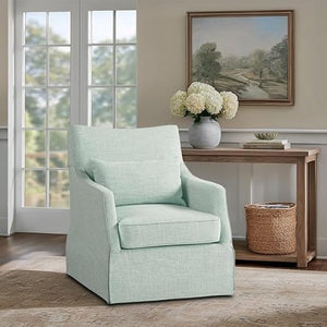 Skirted Swivel Accent Chair with Lumbar Pillow
