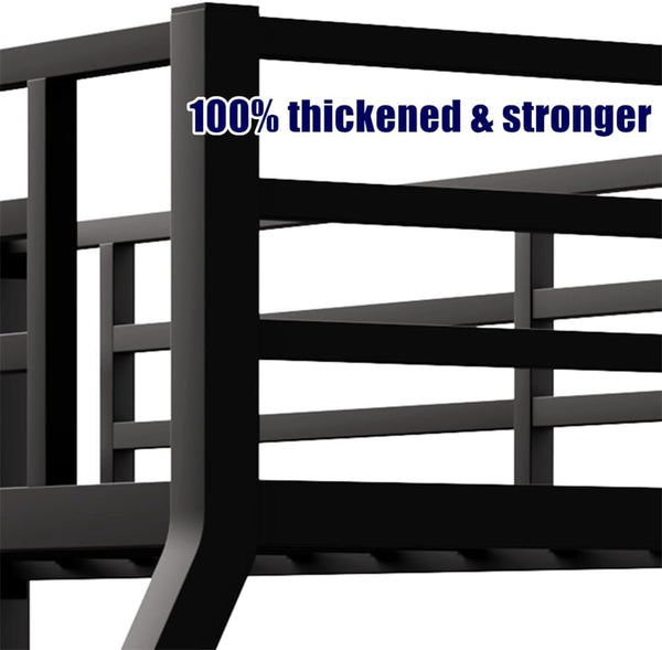 Heavy Duty Metal Bunk Bed with Guardrails & Ladder