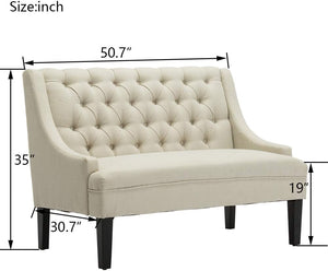 50" Modern Loveseat Settee Sofa – Linen Fabric, Tufted 2-Seat Couch