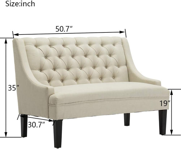 50" Modern Loveseat Settee Sofa – Linen Fabric, Tufted 2-Seat Couch