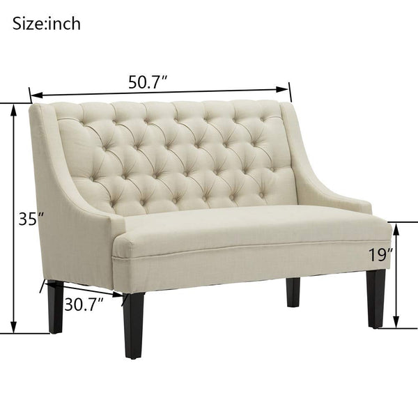 50" Modern Loveseat Settee Sofa – Linen Fabric, Tufted 2-Seat Couch