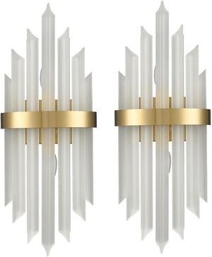 Gold Crystal Wall Sconces Set of 2 – Modern Vanity Light Fixtures