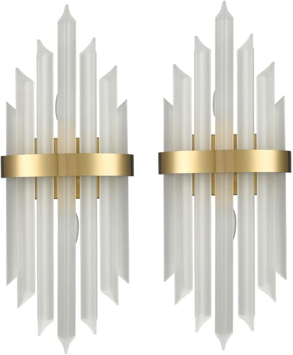 Gold Crystal Wall Sconces Set of 2 – Modern Vanity Light Fixtures