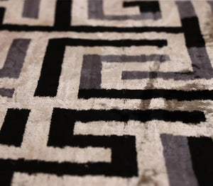 Black & Silver Maze Silk Velvet Throw Pillow 16x16