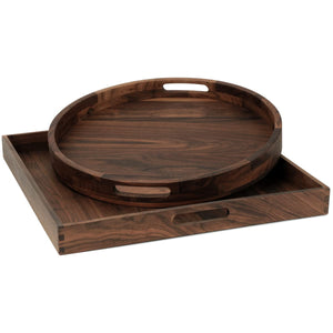 Walnut Wood Serving Tray Set of 2 with Handles