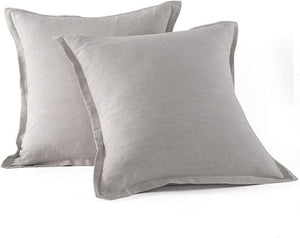 Washed Linen Euro Pillow Shams Set of 2 – 26x26 Ruffled Style