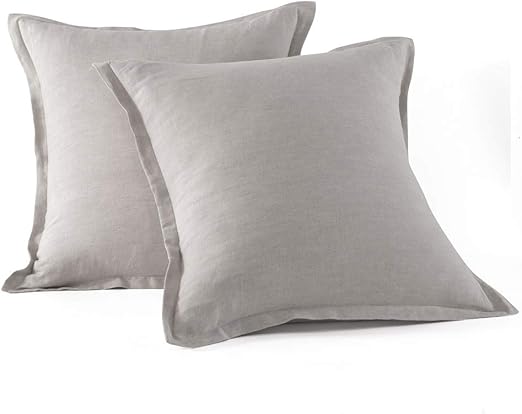 Washed Linen Euro Pillow Shams Set of 2 – 26x26 Ruffled Style