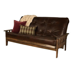Queen Futon Sofa Bed with Hardwood Frame and Faux Leather Mattress