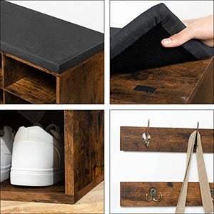 Shoe Storage Bench with Cushion & Coat Rack