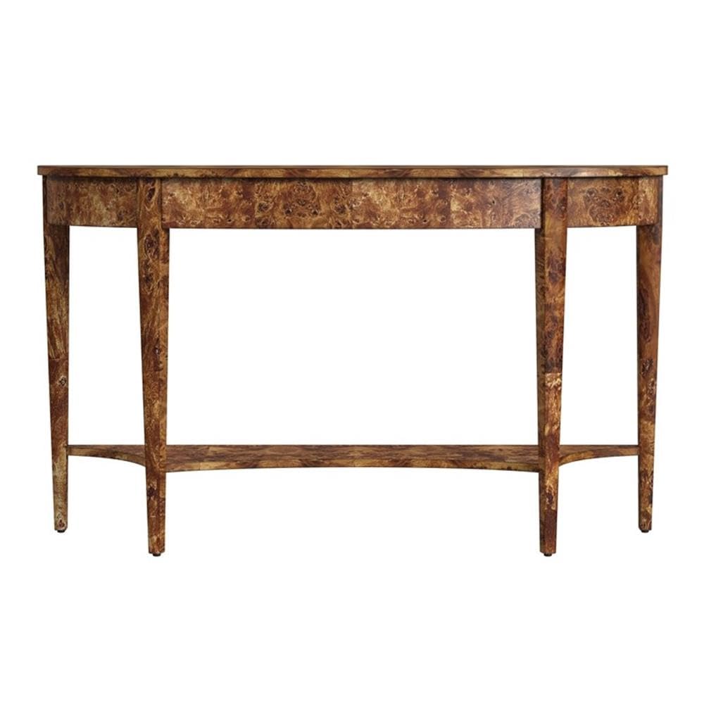 Demilune Console Table – Burl Wood Veneer, 54"W x 15"D x 32"H