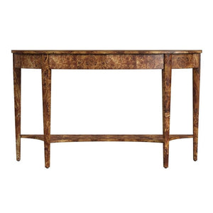 Demilune Console Table – Burl Wood Veneer, 54"W x 15"D x 32"H