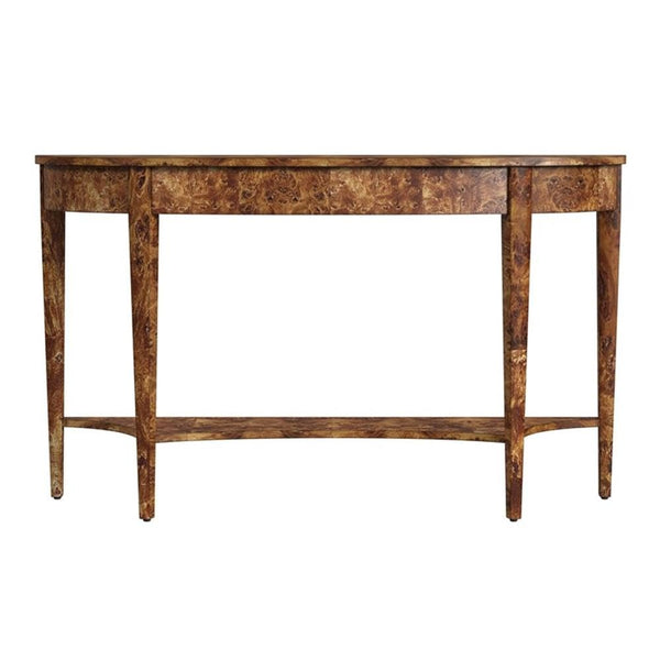 Demilune Console Table – Burl Wood Veneer, 54"W x 15"D x 32"H