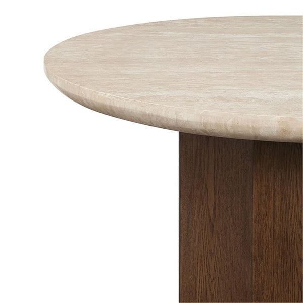 Travertine Top Oval Dining Table with Dark Oak Base
