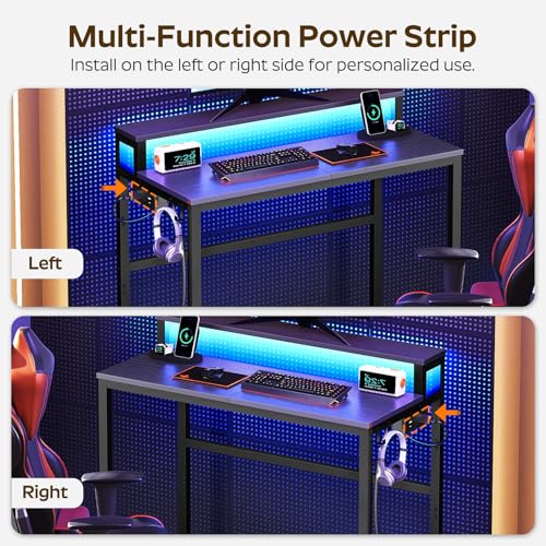 2-Tier Gaming Desk with Monitor Stand, Charging Station & LED Lights